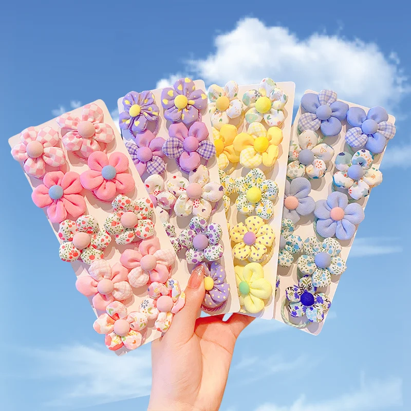 10 PCS Flower Hair Ties for Girls Cute Pink Blue Yellow Fabric Flower Bands Children Do Not Hurt Girl Hair Accessories Gift