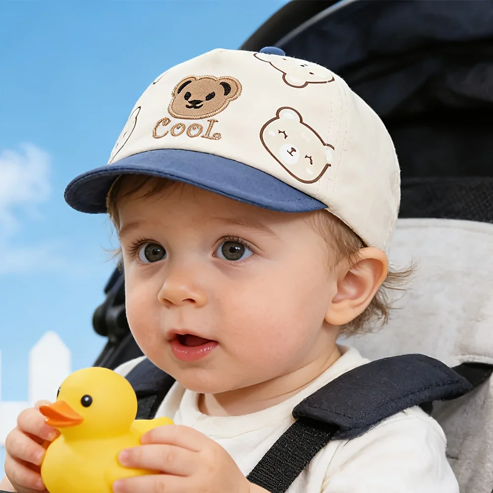 1 Baby-Sonnenhut, bezaubernde, leichte Baseballkappe mit weichem Rand für Säuglinge und Kleinkinder, niedliches Cartoon-Bären-Design – Detail 2