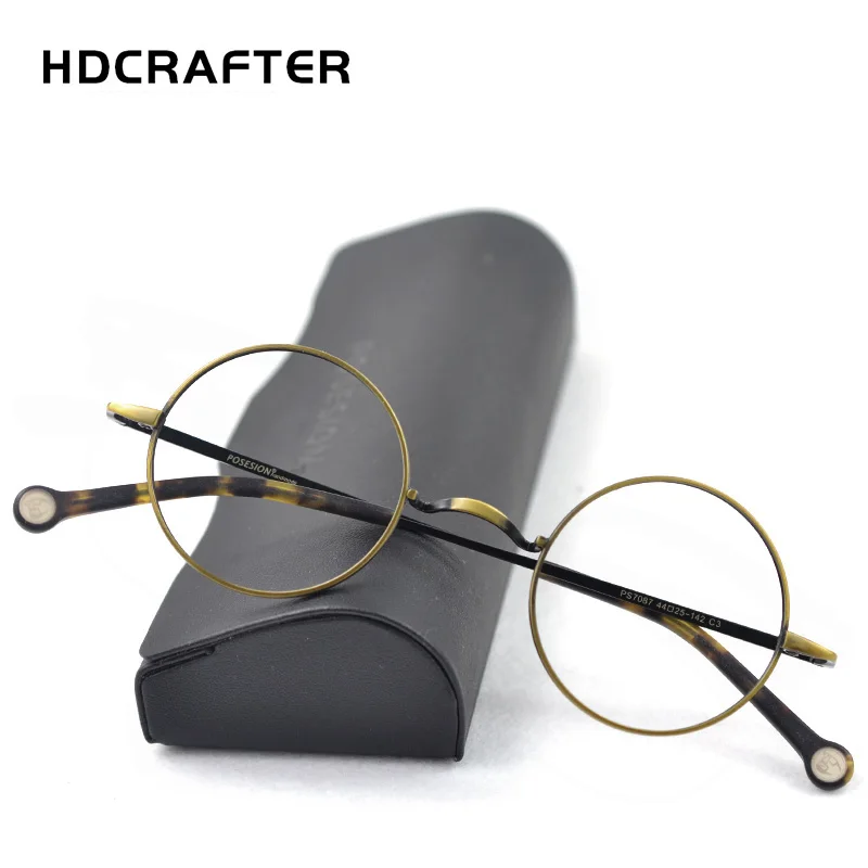 HDCRAFTER 13.5g Light New Vintage Round Men Metal Reading Glasses Frame Prescription Optical Eyewear Frames Clear Lens For Women