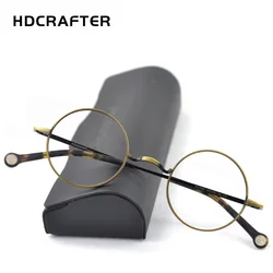 HDCRAFTER 13.5g Light New Vintage Round Men Metal Reading Glasses Frame Prescription Optical Eyewear Frames Clear Lens For Women