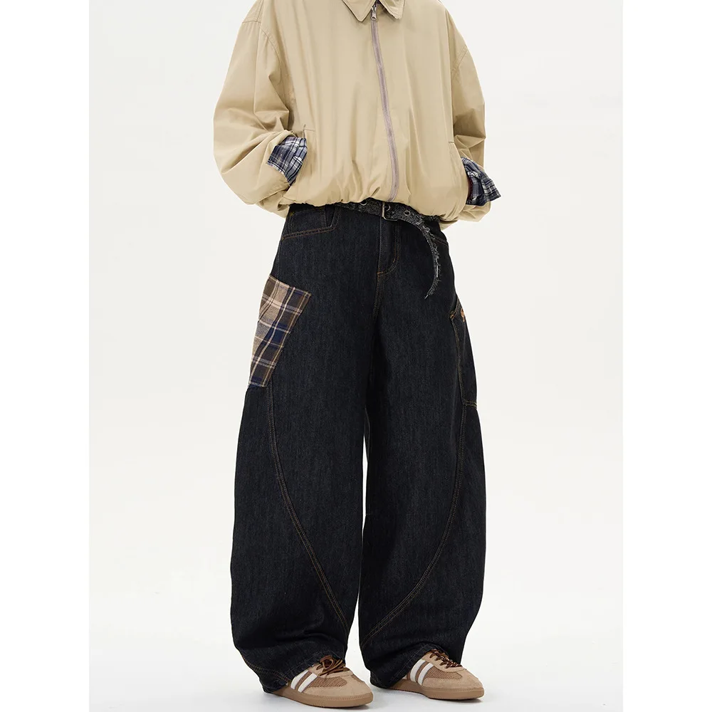 

American Sle Casual Loose Men's Jeans Spring Autumn New Blade Splicing Cheered Loose Vintage Casual Pants