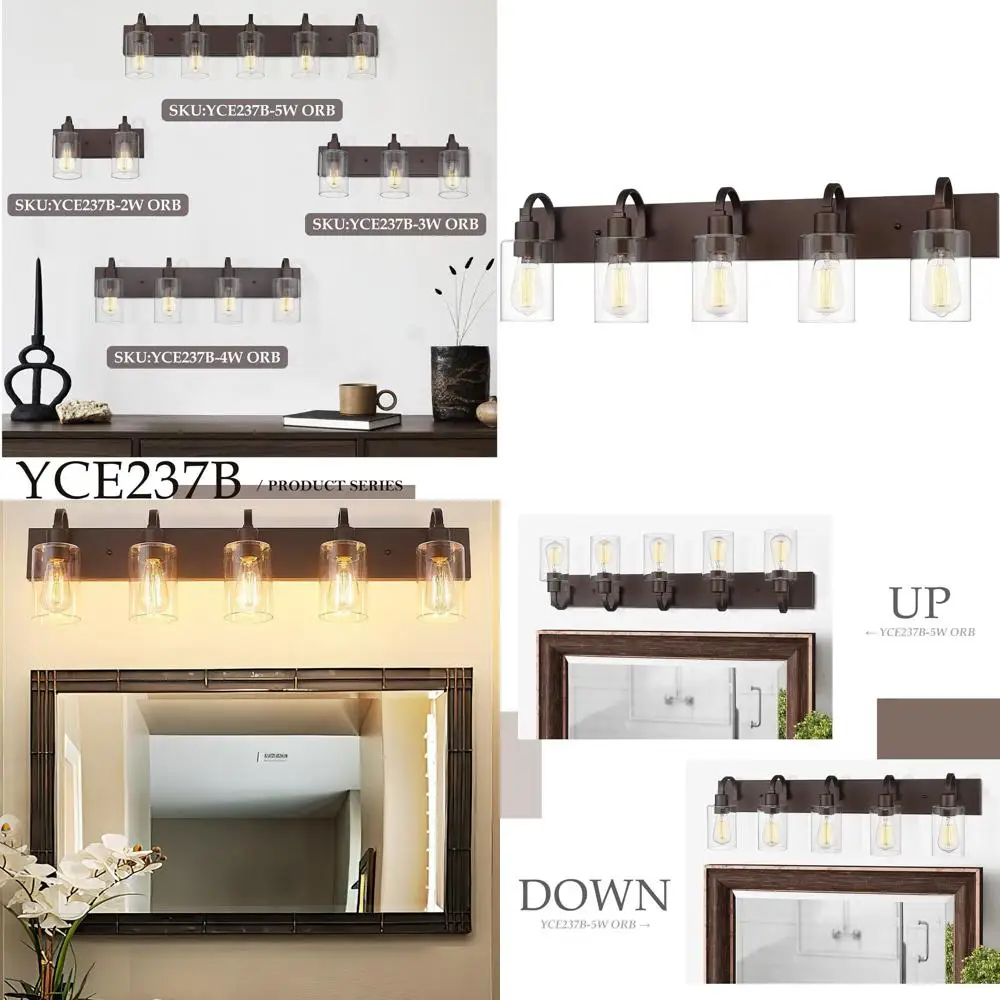 

5-Light Metal Vanity Light Fixture, Wall Sconce Over Mirror, Clear Glass, Oil Rubbed Bronze Finish