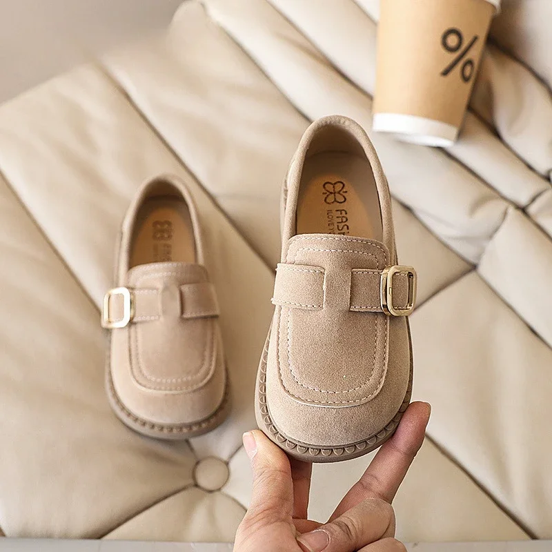 Fashion Kids Leather Shoes Simple Solid Color Girls Causal Children Shoes Retro Moccasins Princess Flat Shoes Versatile Non-slip