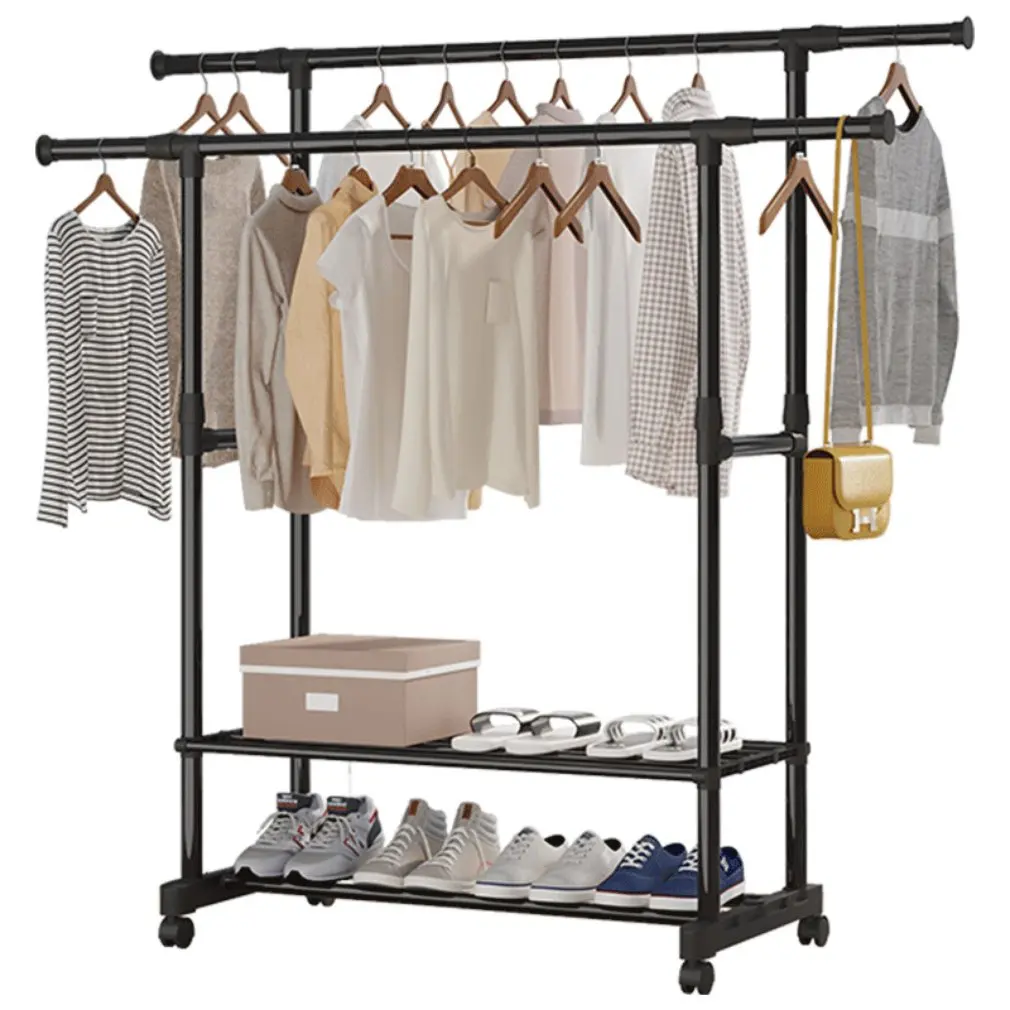 

Coat Rack Garment Rack Free-standing Clothes Hanger with Top Rod Clothes Shelves Storage Wardrobe Hanger Floor Cloth Drying Rack