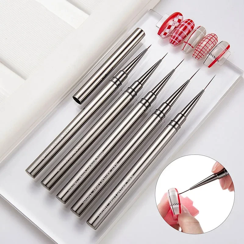 5 pçs pincéis de forro da arte do prego pintado à mão pincel acrílico uv gel cores tintas construtor desenho caneta diy manicure design acessórios