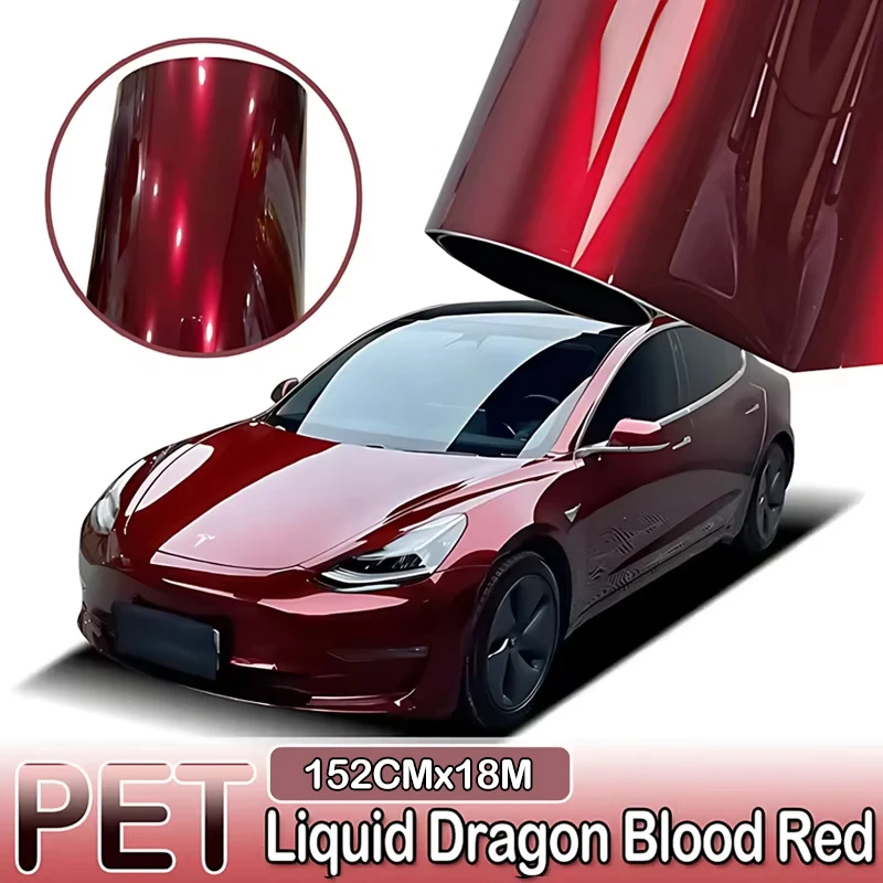 

152CMx18M PET High Gloss Liquid Metal Dragon Blood Red Wrapped Vinyl Film Motorcycle Bike Styling Sticker Decal Car Accessories