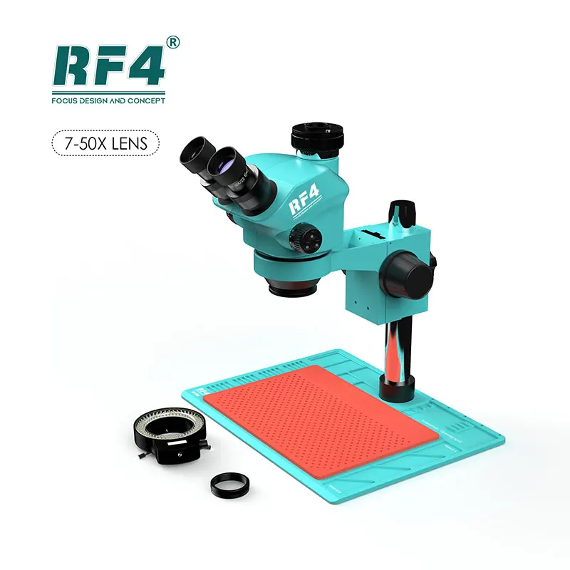 

RF4 RF-7050-PO4 Trinocular 7-50X Zoom Microscope with Adjustable LED Lighting for High-Precision PCB Soldering BGA Rework