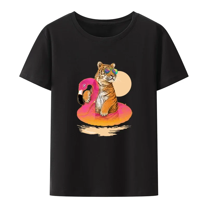 Chillin Flamingo Tiger Graphic T-shirts Funny Print Tee Tshirt Pattern Y2k Tops Camisa Printed T-shirt Top Men Clothing Koszulki