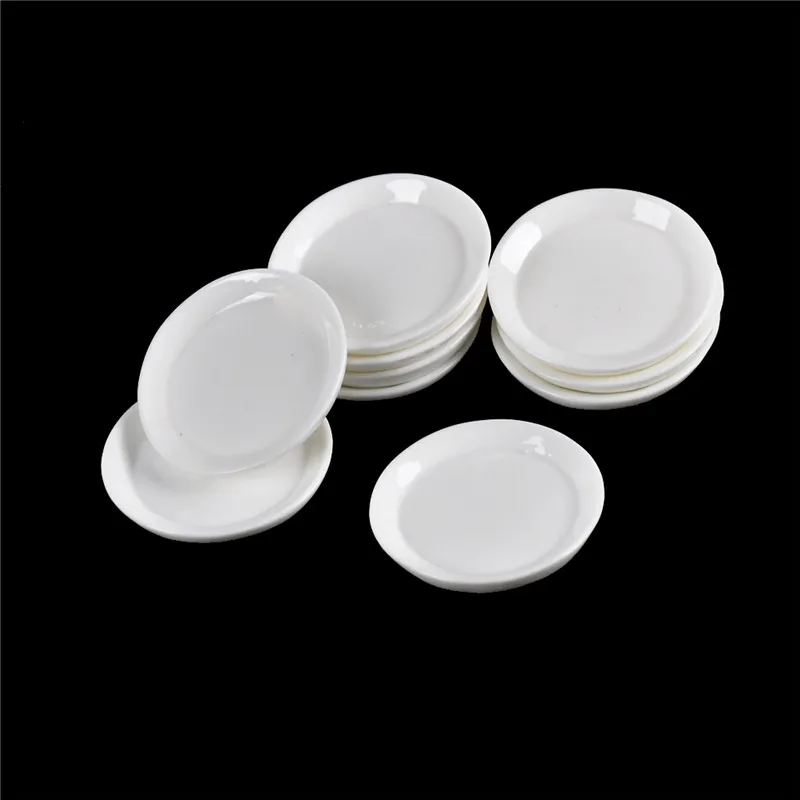 10pcs Dollhouse Miniature Resin Trays Plates Doll Mini Food Dishes Tableware