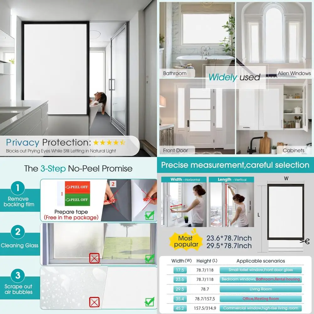 Static Cling Frosted Glass Window Film for Privacy, UV Protection, and Anti-Glare, 35.4 x 157.5, White