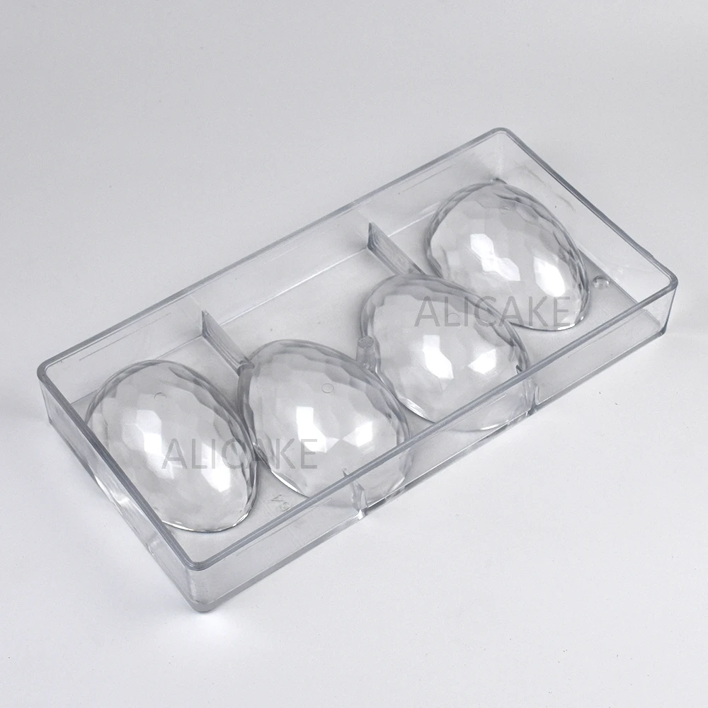 4 Cavity Easter Egg Polycarbonate Chocolate Bomb Mold Diamond Professional for Bakery Confectionery Plant Baking Pastry Tools