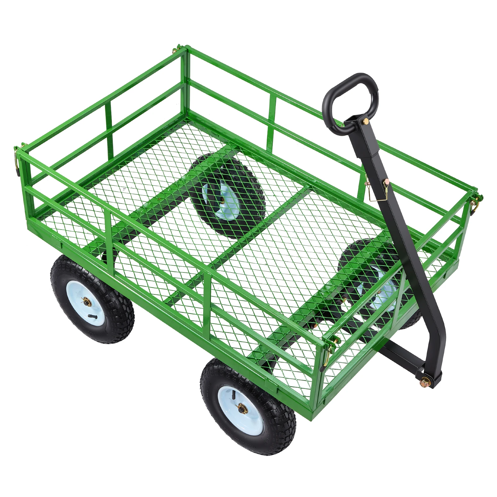 Steel Garden Cart, 1200 lbs Heavy-Duty Pullable Garden Wagon Yard Cart, 2 in 1 Outdoor Metal Utility Wagon Yard Trailer with 13
