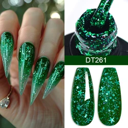 MEETACROS 7ml Zielony Glitter Cekiny Żel Lakier do paznokci Płatki Śniegu Bożego Narodzenia Nail Art Półpermanentny Żel do paznokci UV