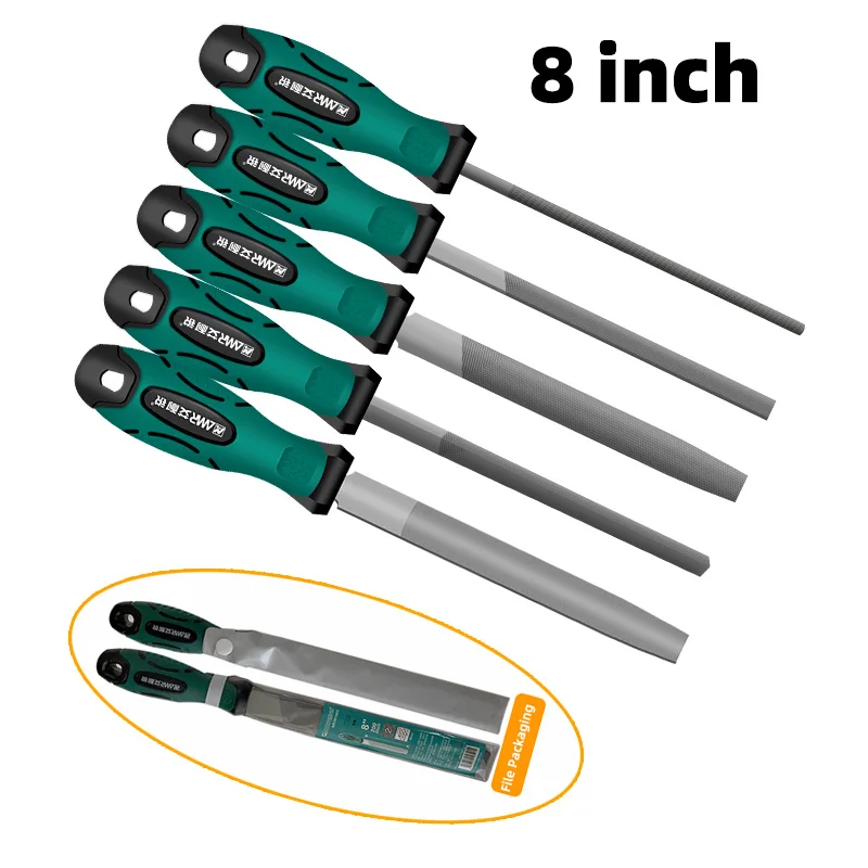 AMR 8inch Metal Hand File Tool Large Carbon Steel Files Flat, Round & Half-Round File  for Crafts Metal & Wood Work