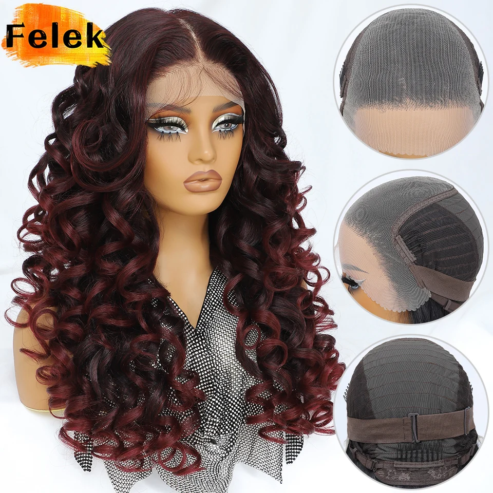 Synthetic Lace Wig For Black Women 13x6 High Quality African Lace Front Wig With Baby Hair Pre Plucked Curly Highlight Wig Ombre