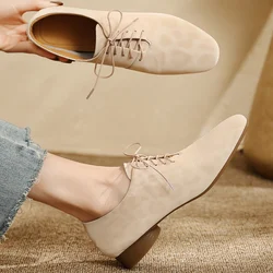 Women's leopard cow leather lace-up flats oxfords high quality soft comfortable female four season casual shoes for woman 2025