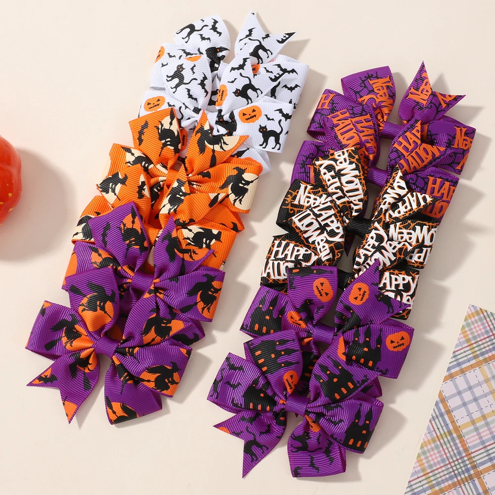 2/4/6Pcs Halloween Jubeln Bogen Haarspange für Kinder Lustige Kürbis Haarnadel Band Bowknot Hairgripe Mädchen headwear Haar Zubehör