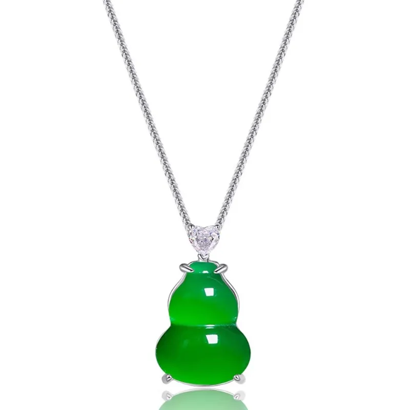 

New Chinese style national style gourd sterling silver necklace women's 2024 new green chalcedony pendant
