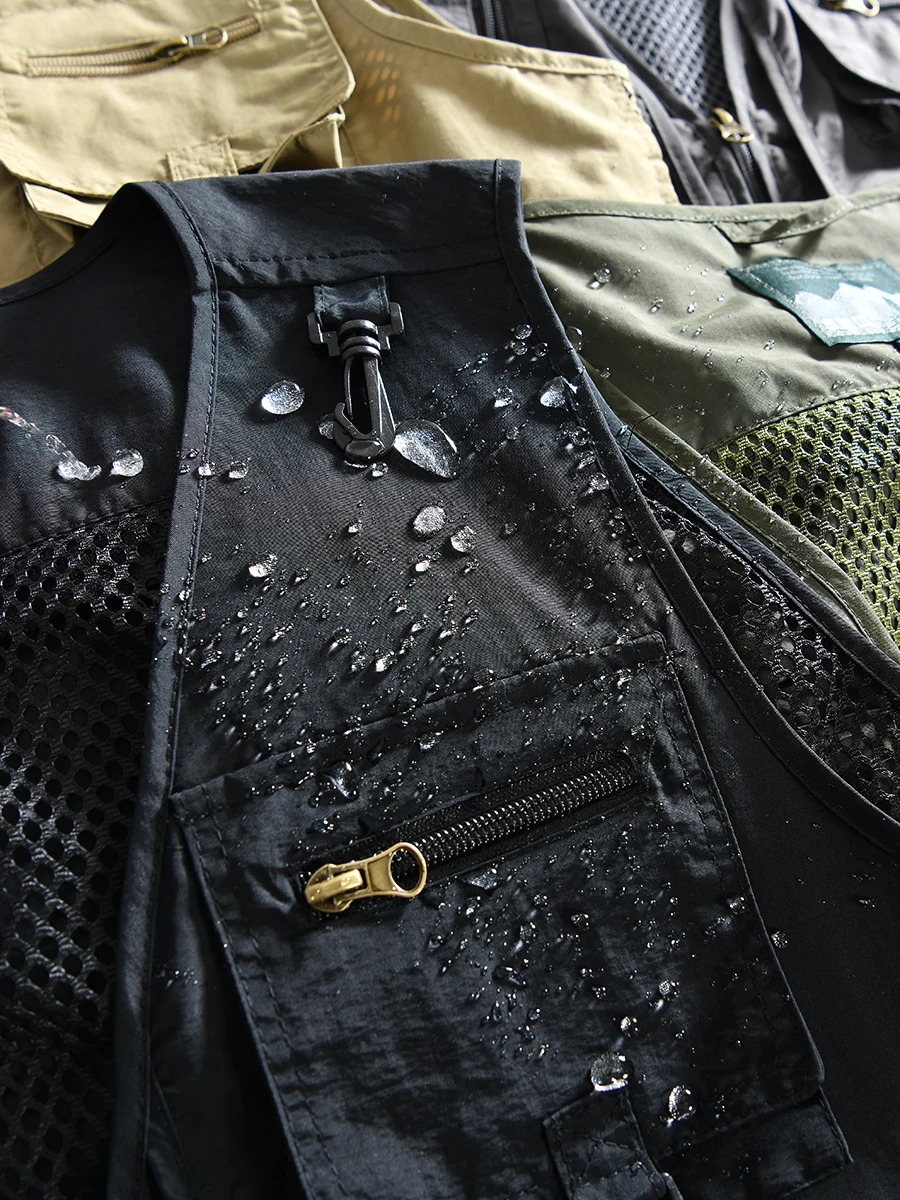 Men's Outdoor Climbing Vest Breathable Mesh Fishing Jacket Summer Season Multi-Functional Workwear Standard Fit V-Neck Zipper