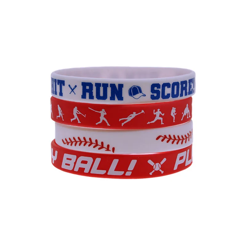 50 Pcs Baseball Silicone Rubber Wristband Printed 'Life's a Pitch' Inspirational Message Sport Bracelet for Team Party Favors