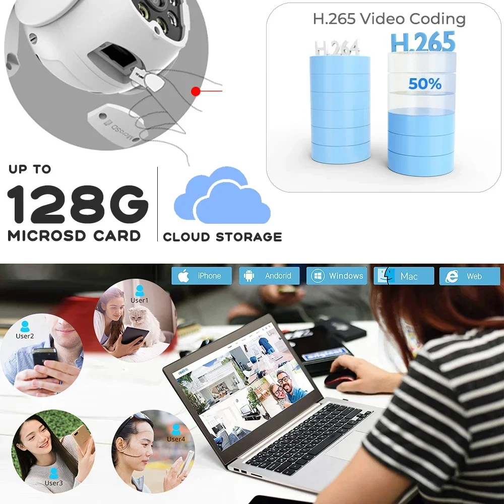 3MP Wifi IP Camera Outdoor Auto Tracking PTZ Camera Human Detect H.265 Spotlight Color Night Vision Home Security Camera iCSee