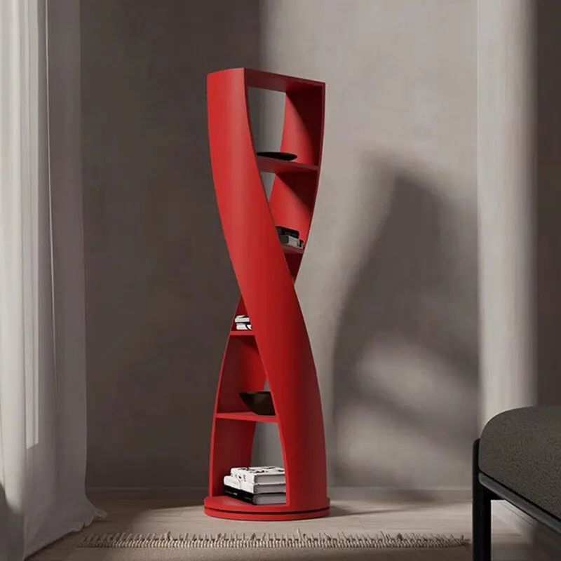 Painted bookcase Rotating bookcase Light luxury round shelf