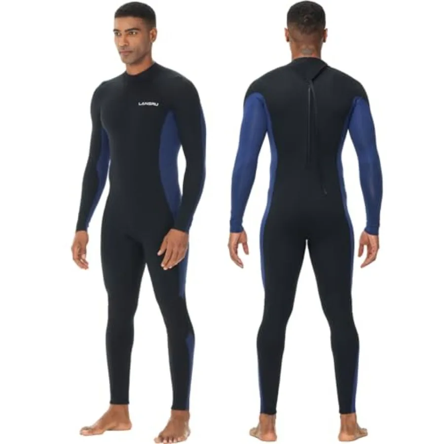 

Men's wetsuit for cold-water surfing, snorkeling, diving, swimming; 5/4mm upgraded CR neoprene; black with thermal insulation;