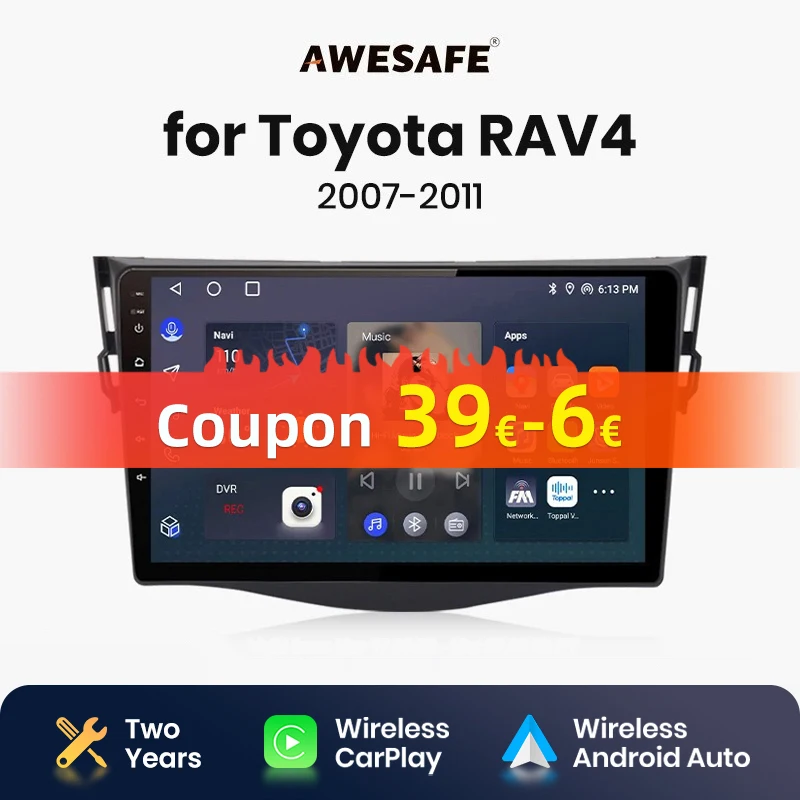 AWESAFE Wireless CarPlay Android Auto Radio for Rav4 2007 2008 2009 2010 2011 GPS 2din autoradio