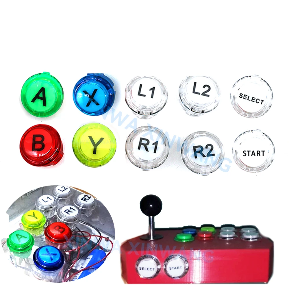 10PCS Clear Push Button 30mm A B X Y L1 L2 R1 R2 SELECT START For DIY XBOX360 Arcade Game Machine Joystick Console Copy Sanwa