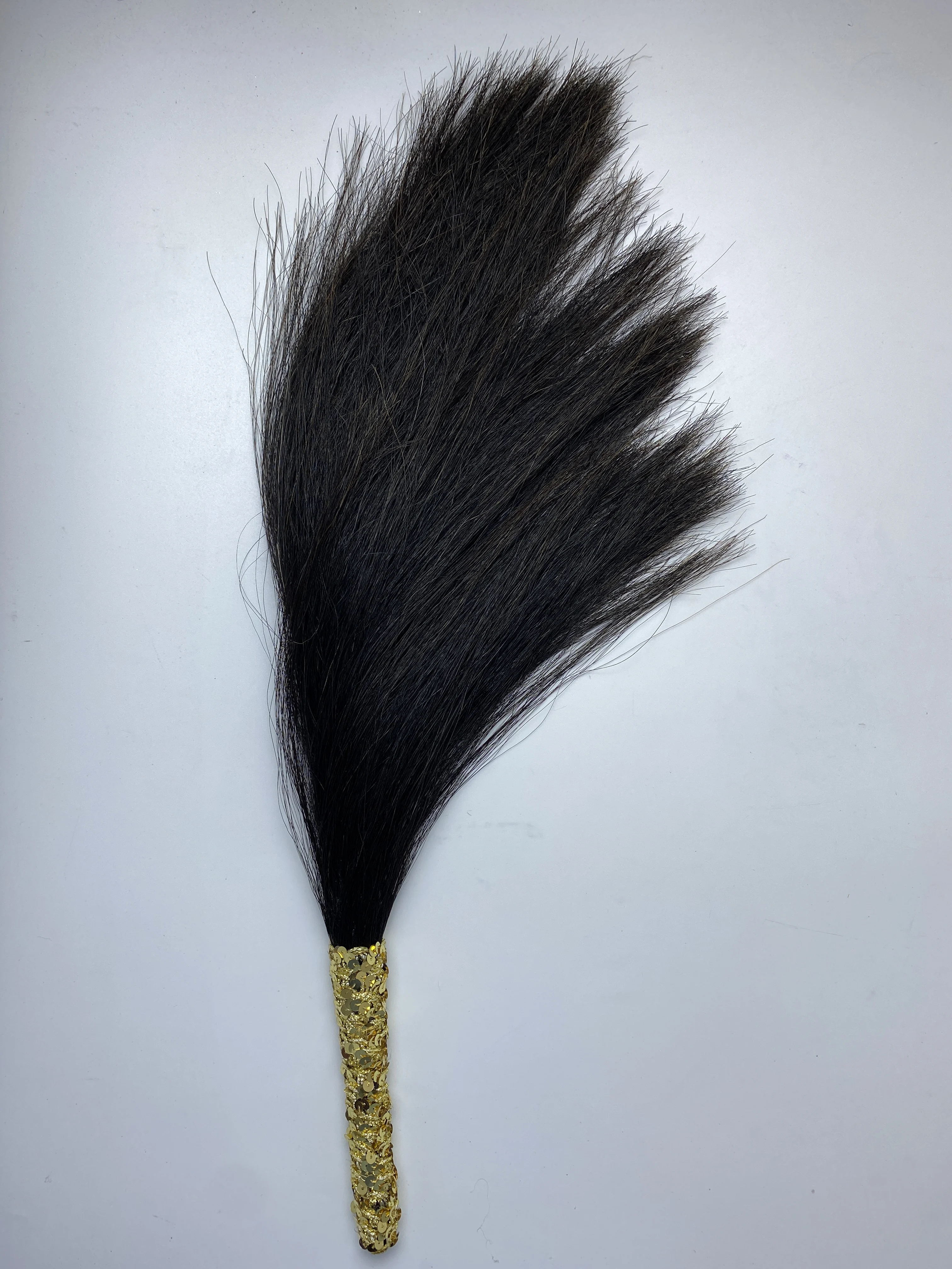 65-70cm Black African Nigerian Bride Horsetail Handmade for Party&Wedding Decoration with Embroidery Lace Stones for Bride