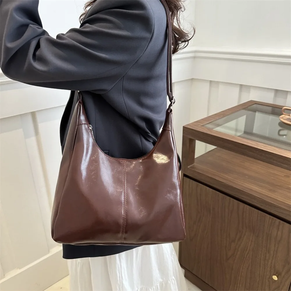 

Simple Soft Leather Hobo Bag Solid Color All-match Shoulder Bag Large Capacity Handbag Women Crossbody Bag Ladies