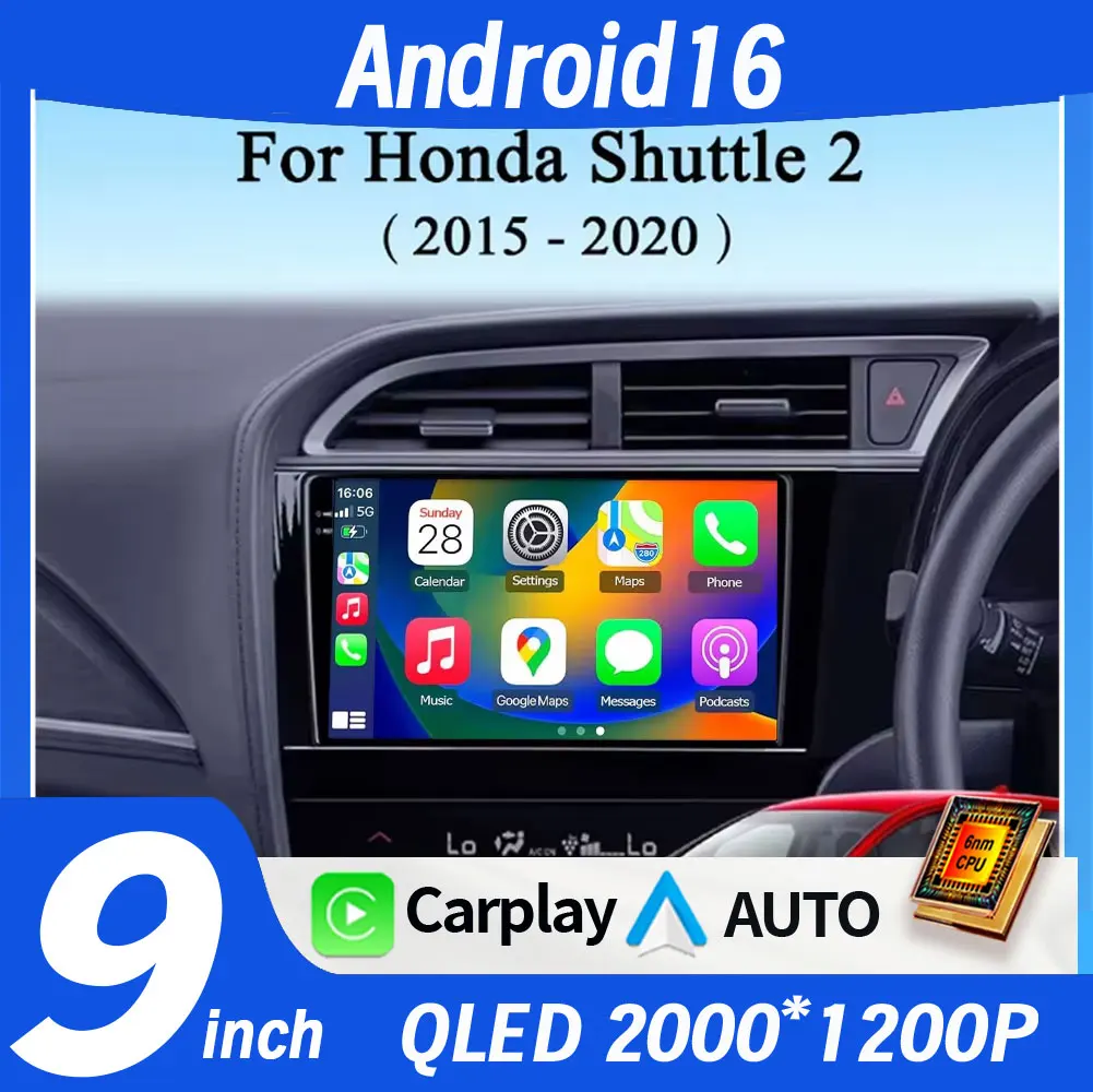 For Honda Shuttle 2 2015-2020 QLED Car Radio Android 16 RHD Stereo Multimedia Video Player Navigation 2din DVD 4G BT 5G WIFI