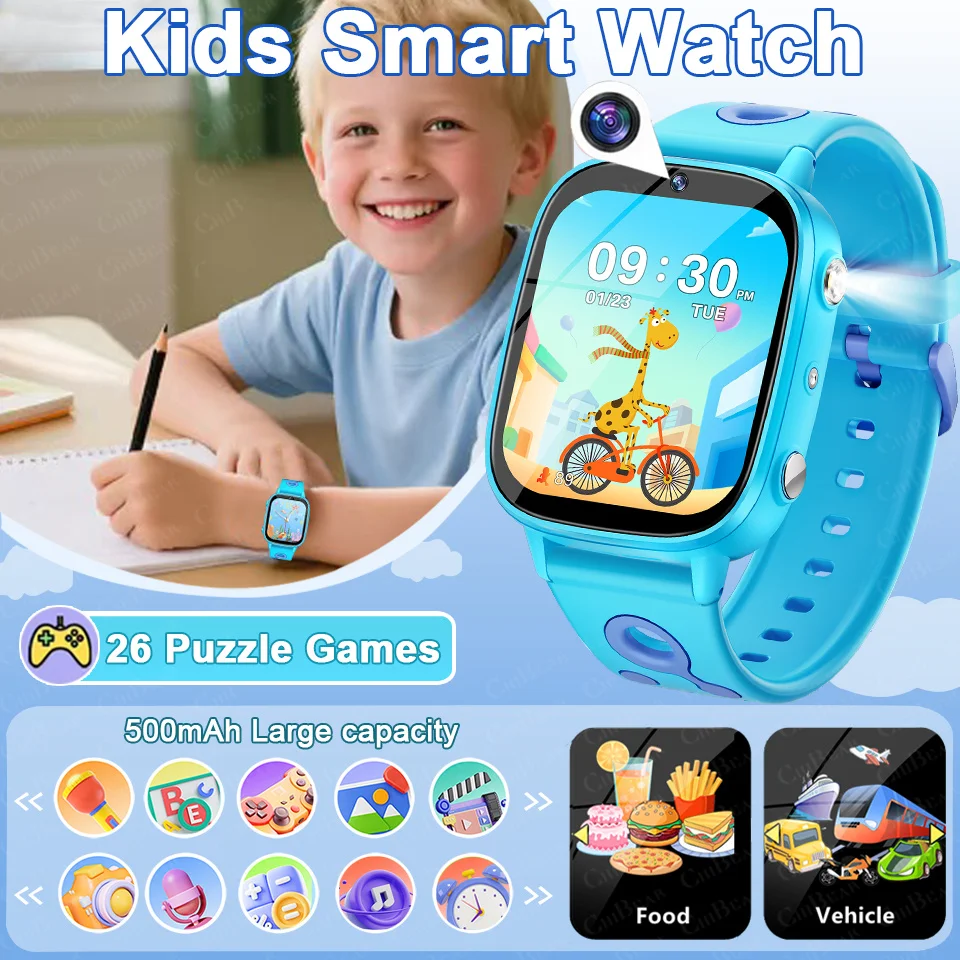 Giochi per bambini Smart Watch 26 giochi Fotocamera Torcia LED impermeabile Lettore video musicale per regalo di festa di compleanno Ragazzo Ragazza Bambini
