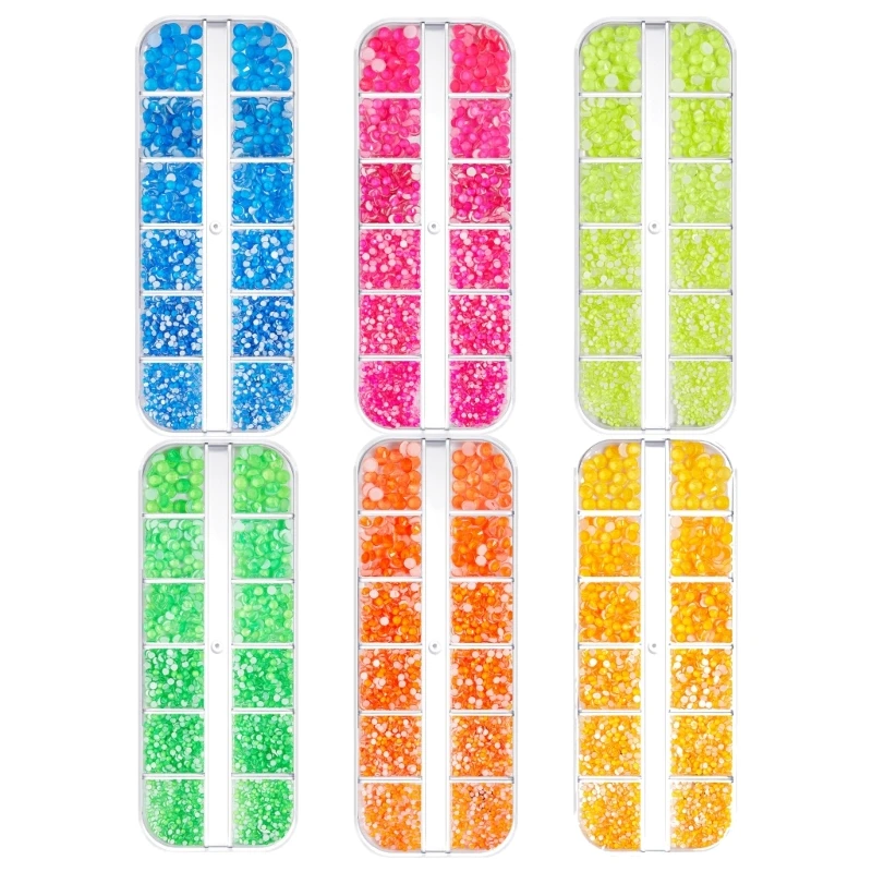 1Box Mixed Embellishments Fluorescent Glass Rhinestones Nails Art Decoration Women C1FF