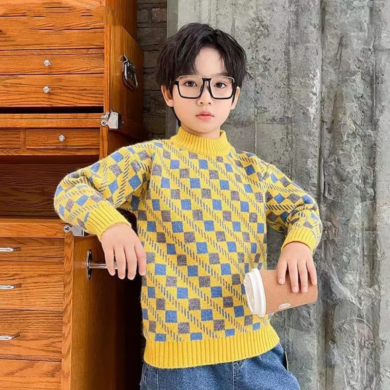 Boys Woolen Sweater Crochet Cotton Knitting 2023 Cheap Warm Thicken Velvet Winter Autumn Fall Children\'s Clothing