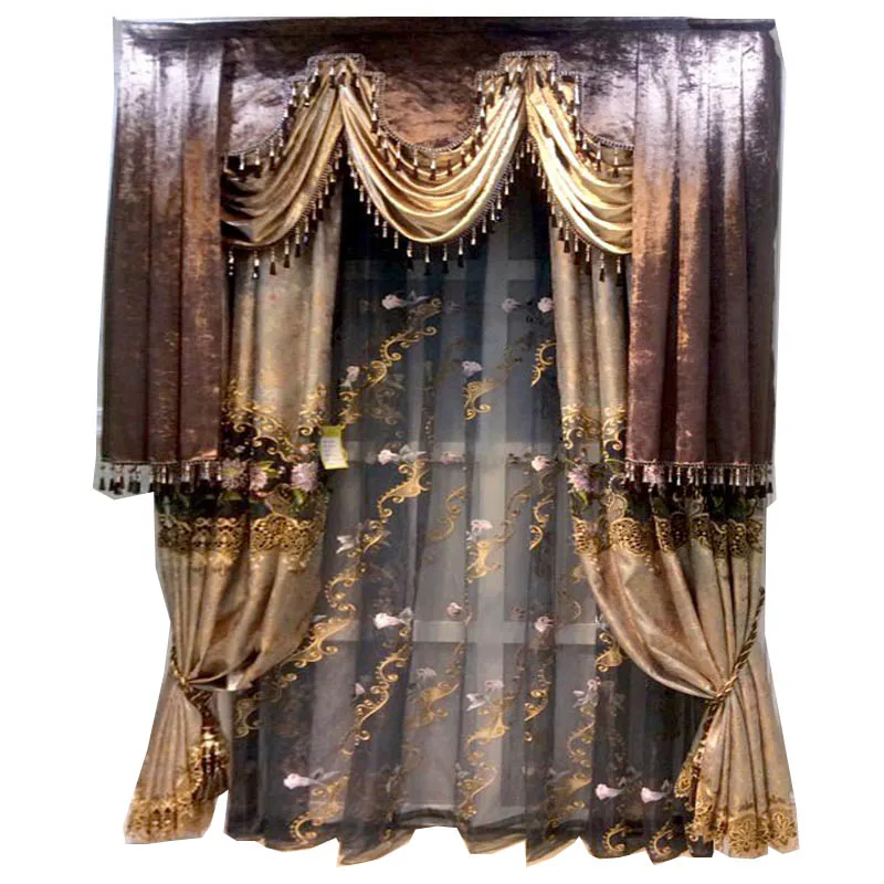 Brown Valance Euro Designer Dinning Window decorate Luxurious Embroidery Velvet elegant Best Quality Living Room kitchen curtain