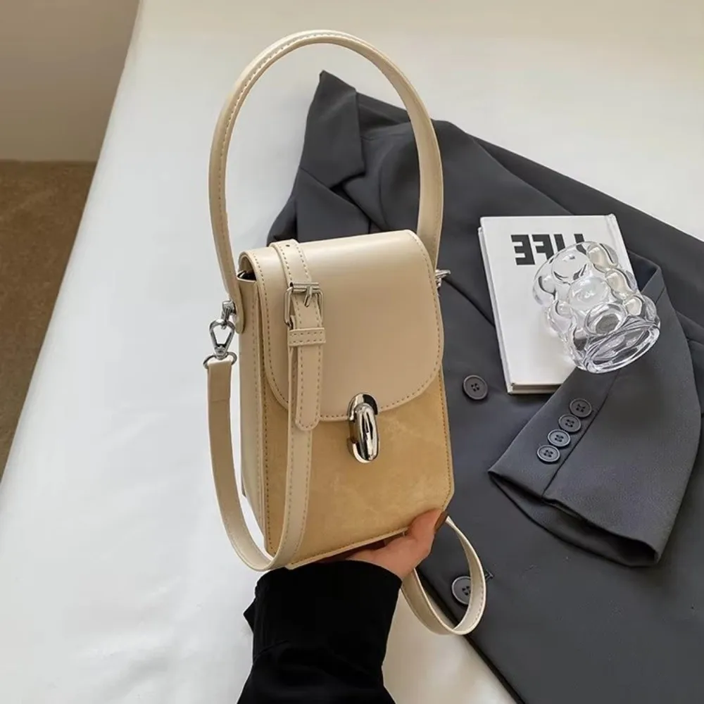 Elegant Retro Crossbody Phone Bag PU Leather Waterproof Bucket-Shaped Handbag Versatile Casual Handbag for Women