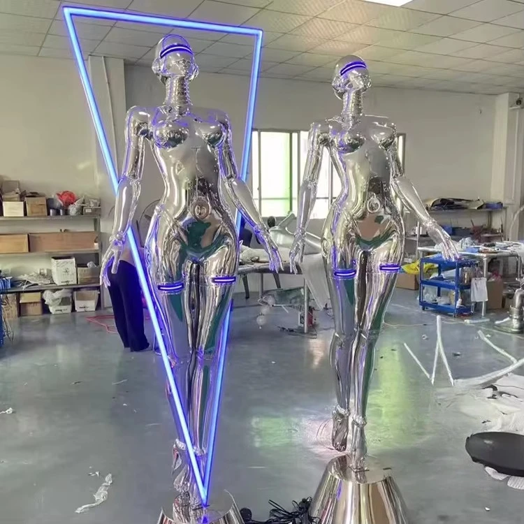 Futuristic Wings Female Statue High End Bar Nightclub Decoration Neon LED Light Cyberpunk Angel Sculpture