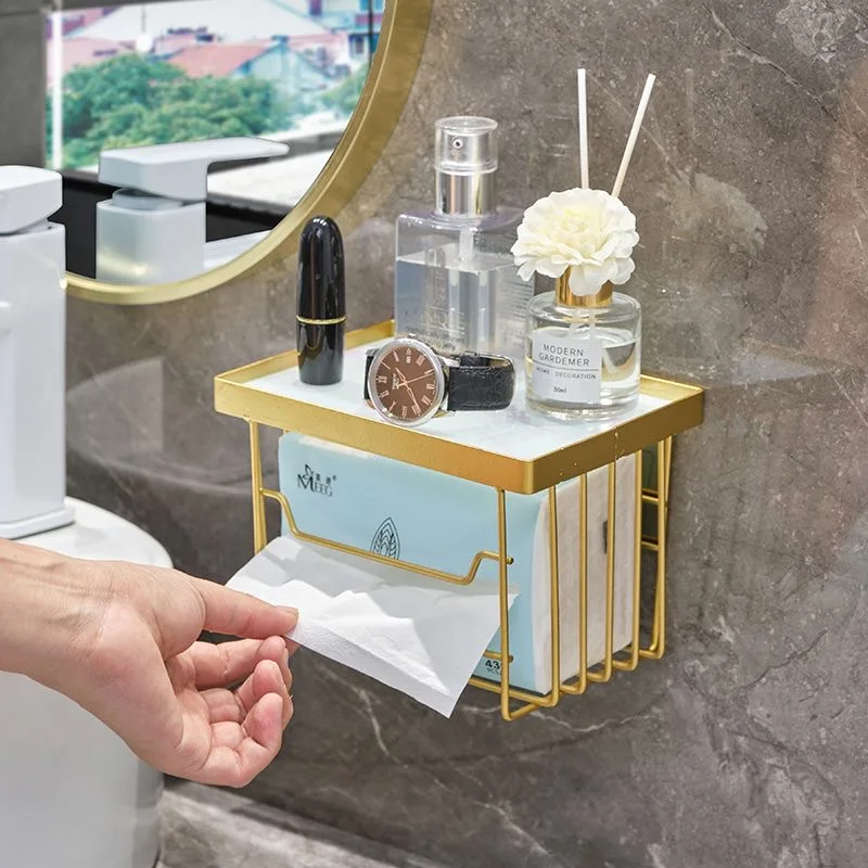 XINCHEN Light Luxury Bathroom Tissue Box Rack Free Punching Wall Hanging Bathroom Toilet Wall Aromatherapy Paper Tray