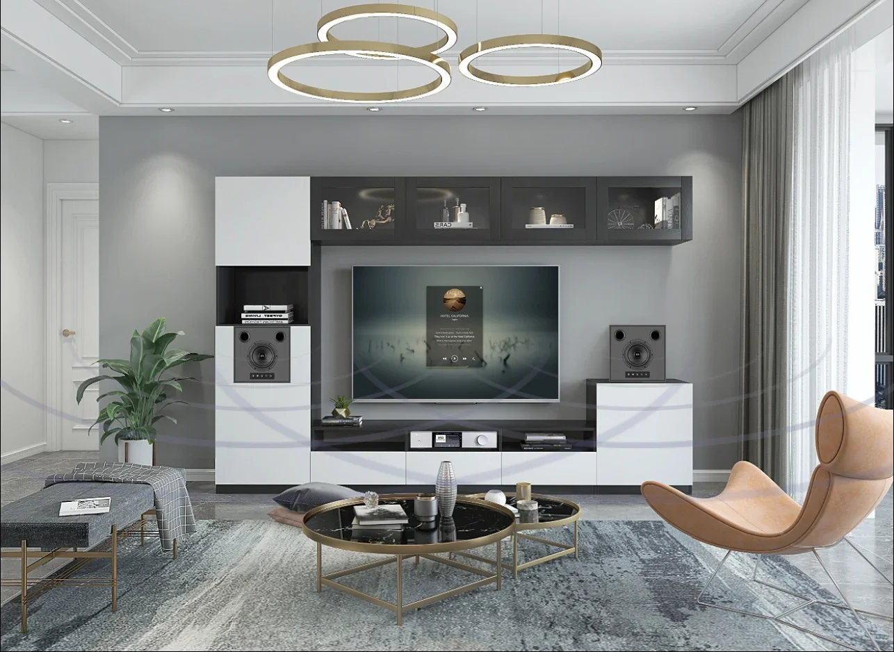 مصنع شنتشن الصيني في المخزون مكبر صوت أسود BT مكبر صوت لاسلكي مع غطاء شبكي نظام المسرح المنزلي