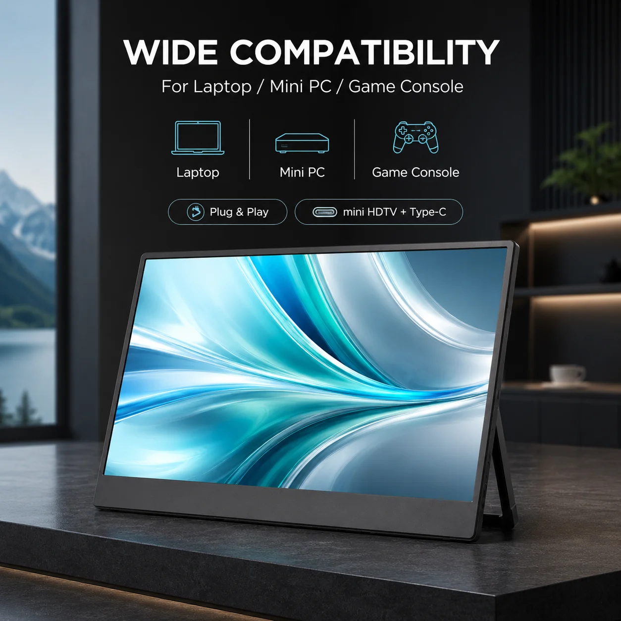 LESOWN 14 16 Inch LCD Touchscreen Monitor 1920x1080 or 1920x1200 Mini HDTV Type-C VESA 75 for Laptop Work Gaming Office PC