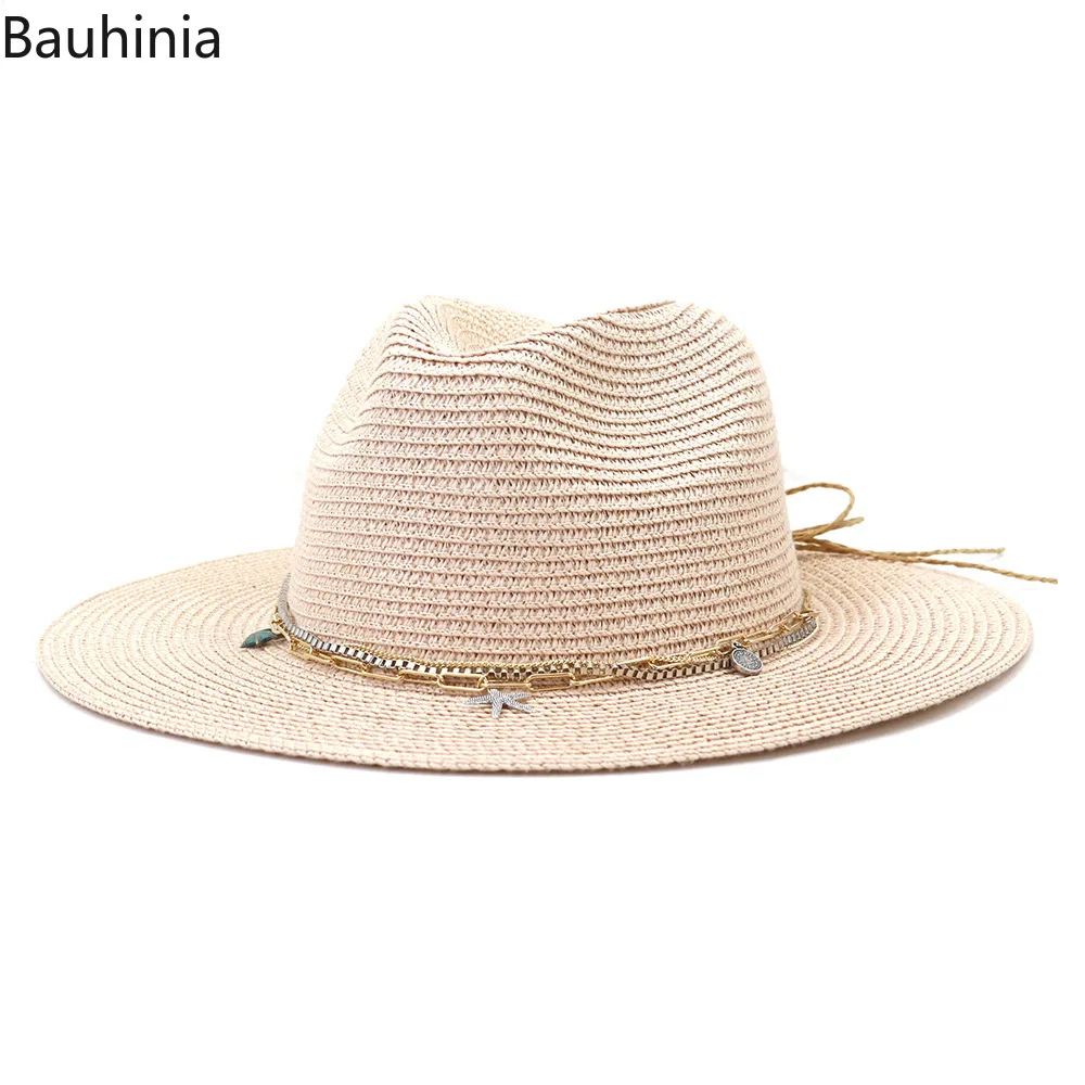 Bauhinia 54-56-58-60CM Panama Straw Hats For Woman Men Summer Sun Protection Beach Hats Outdoor Vacation Parent-child Hat