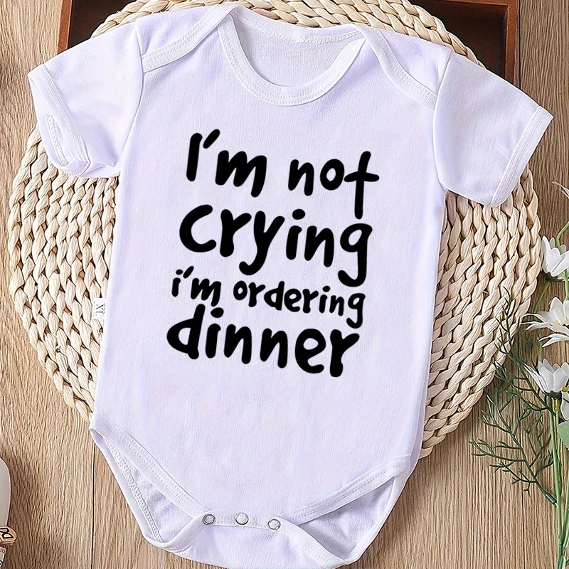 

Baby Boys And Girls Cute I'm Not Crying I'm Ordering Dinner Letter Print Short Sleeve Round Neck Bodysuit Clothes Baby's Romper