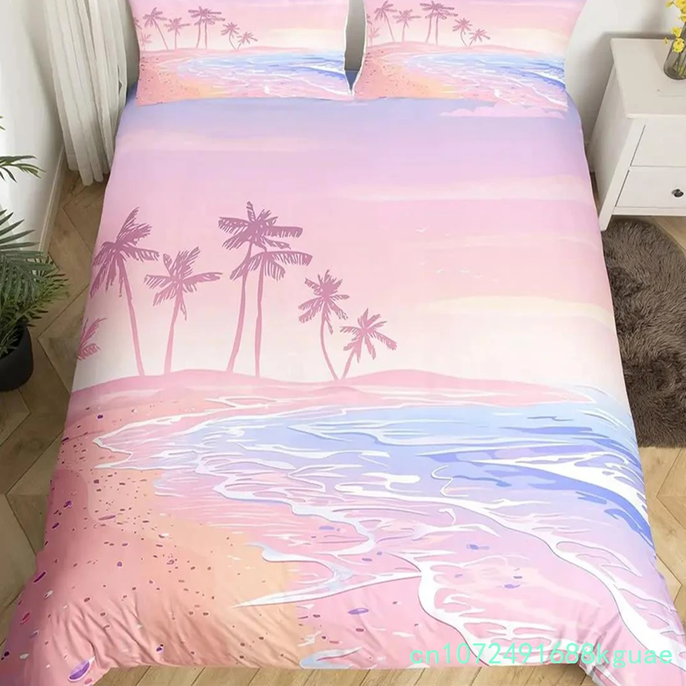 Ocean Duvet Cover Summer Beach Decor Hawaiian Vacation Style Bedding Set Tropical Nature Sea Theme Palm Trees Comforter Covers