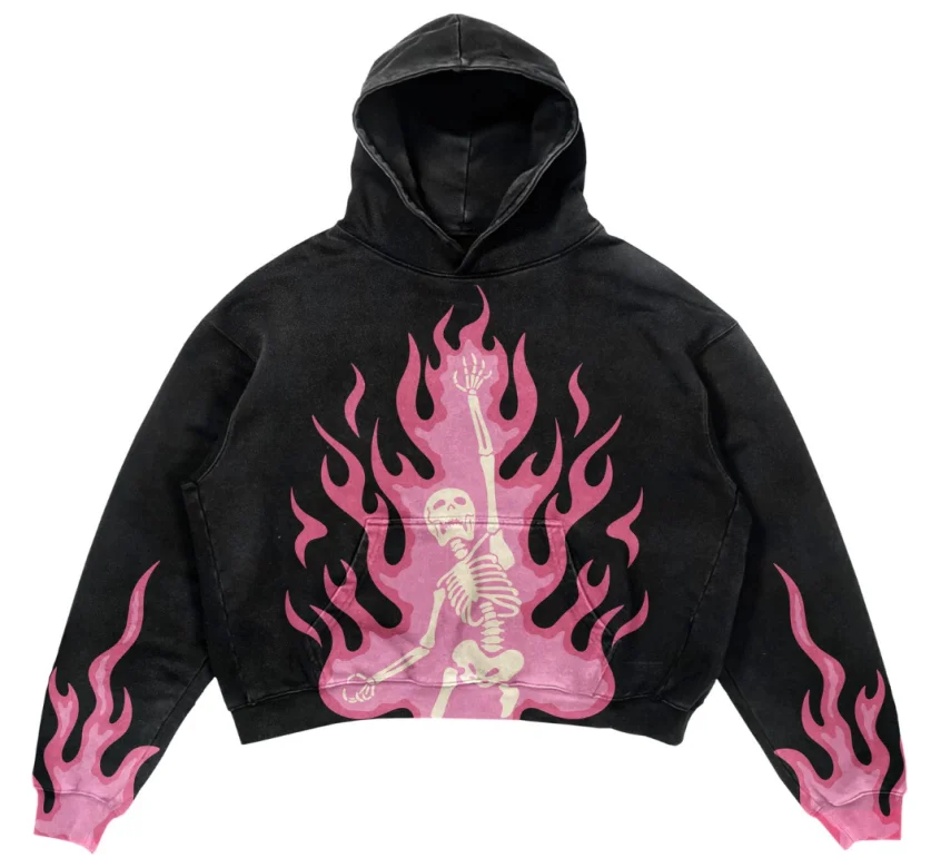 

Retro high street loose long-sleeved couple hooded top European and American trendy brand original personality flame skull print