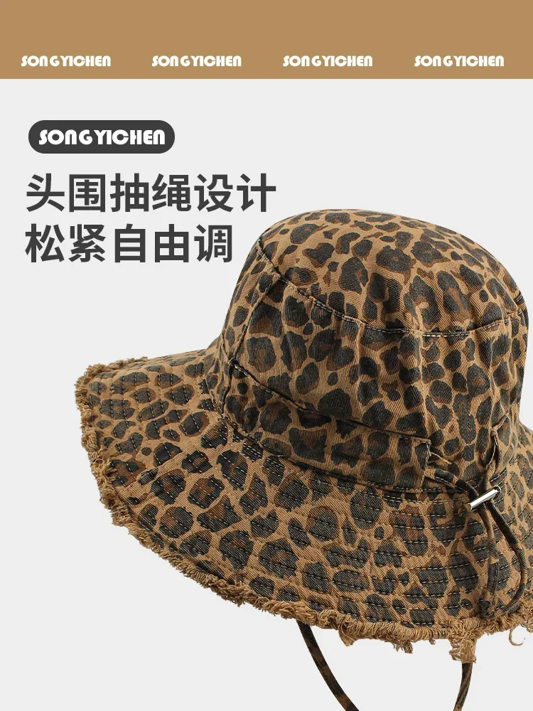 Корейские панамы в стиле ретро с леопардовым принтом, женская летняя уличная джинсовая шляпа от солнца с большими полями, альпинистская шляпа для мужчин