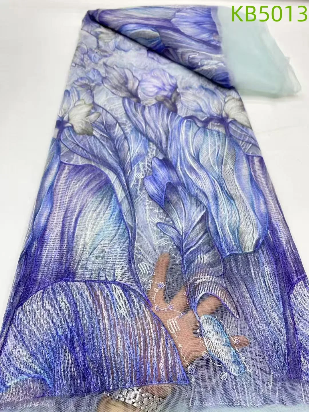 قماش دانتيل أفريقي 5 ياردات جودة عالية 2025 شبكة نيجيرية فرنسية مع ترتر أقمشة دانتيل مطرزة خضراء للخياطة KB5013 #5