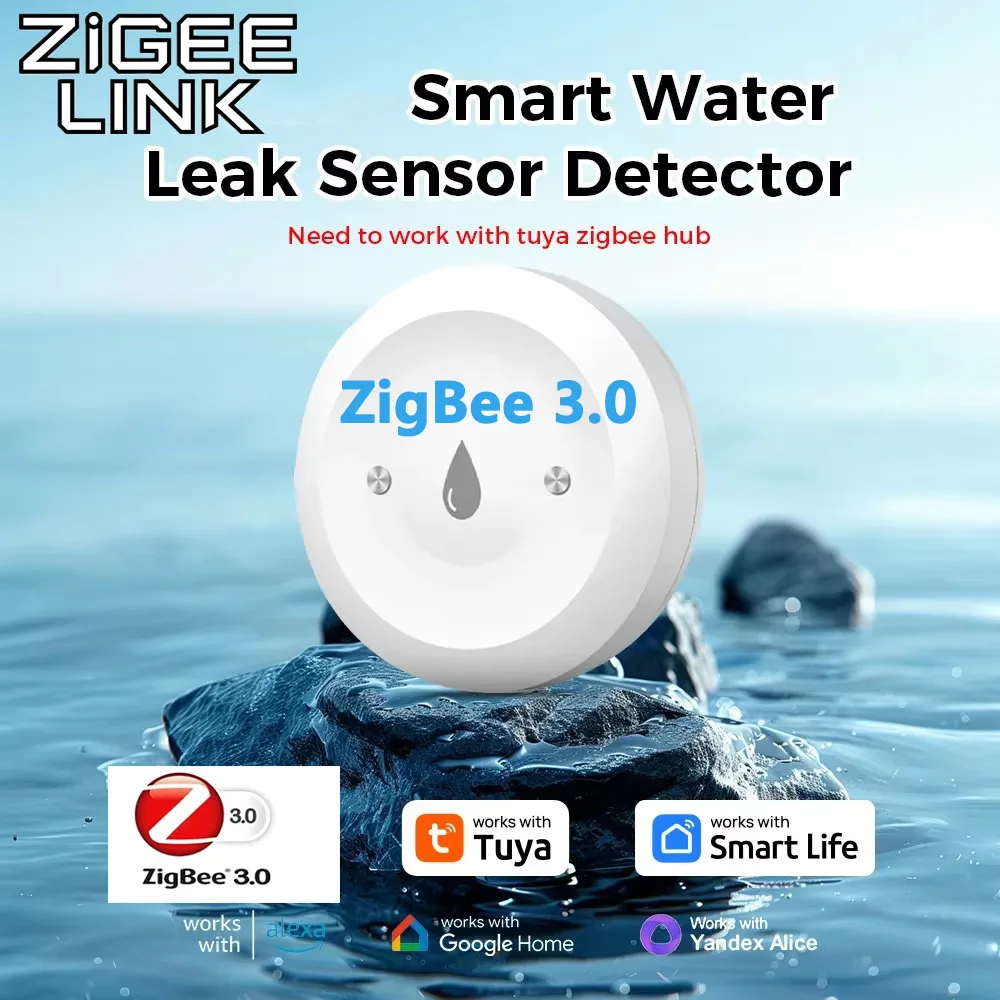 

Умный детектор протечек воды Tuya ZigBee 3.0, сигнализация о переливе, приложение Smart Life, удаленный мониторинг, Alexa Home Assistant