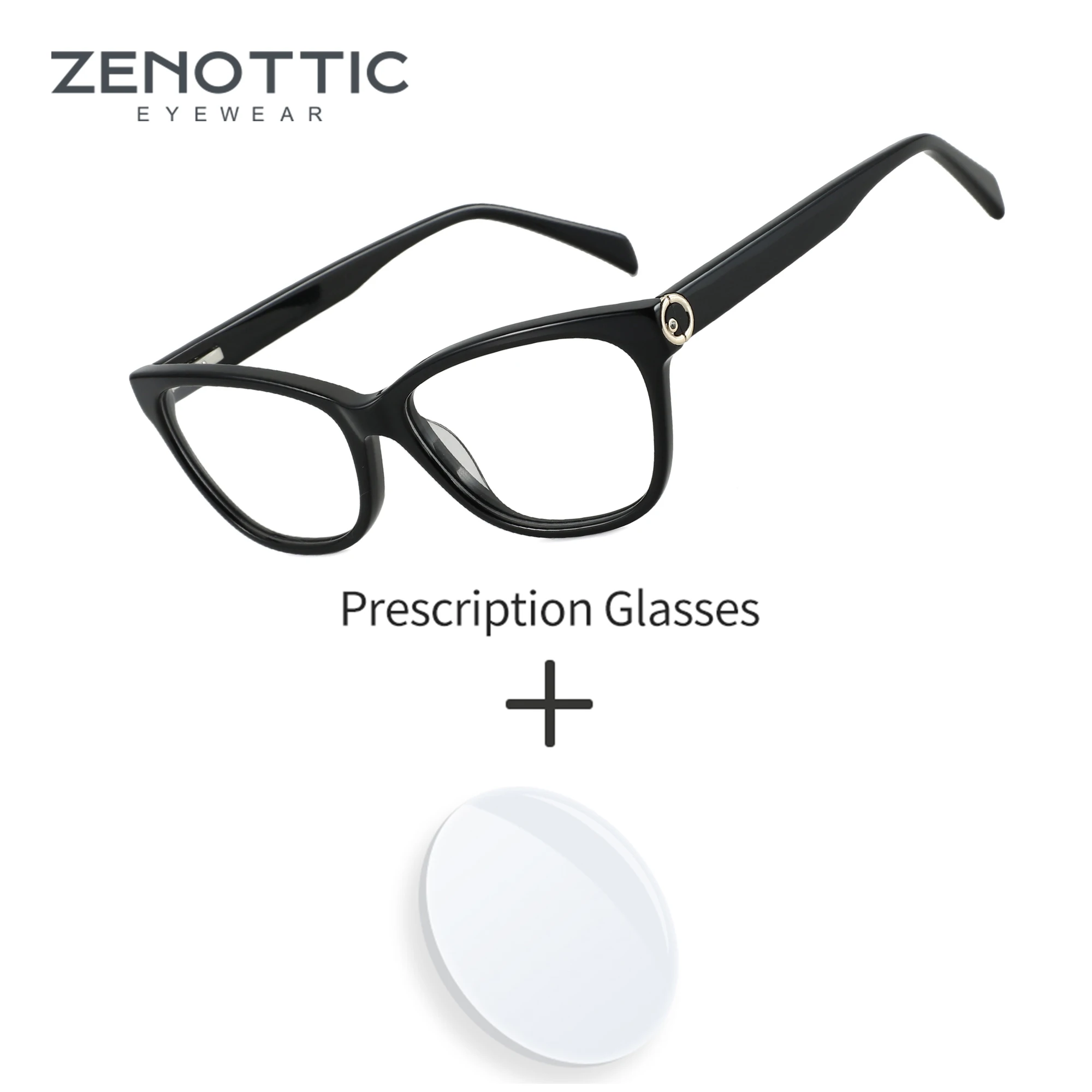 ZENOTTIC Trend Women Acetate Optical Prescription Glasses Black Square Anti Blue Light/Photochromic Optical Eyeglasses MG6611