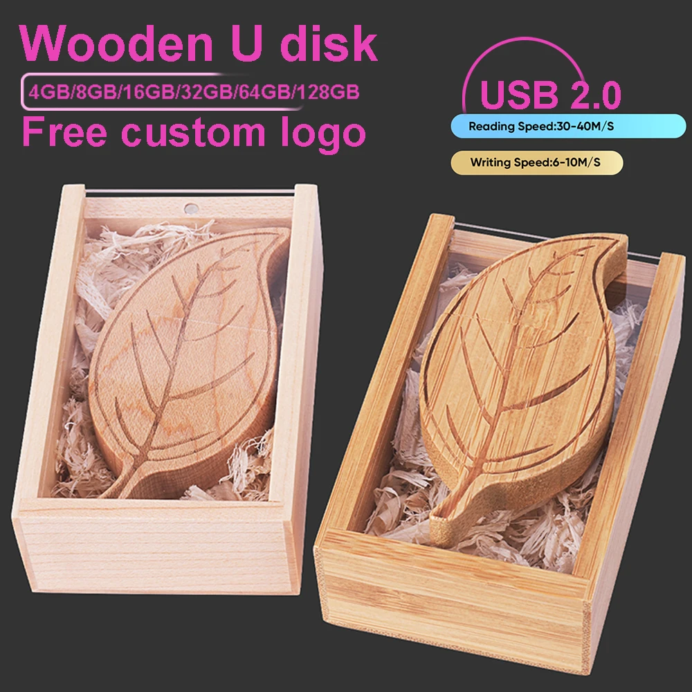 

Wooden Leaf USB Flash Drive 128GB Free Custom Logo Pen Drive 64GB Photography Memory Stick 32G Creative Gift U Disk 16GB 8GB